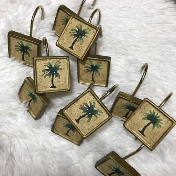 Croscill Palm Tree & Hammock Tailored Cotton Blend Shower Curtain & Hooks Set - Picture 6 of 9